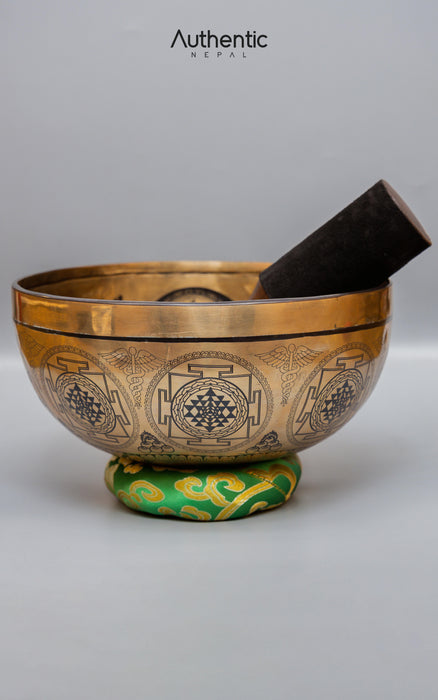 Green Tara And Mandal Etched Singing Bowls