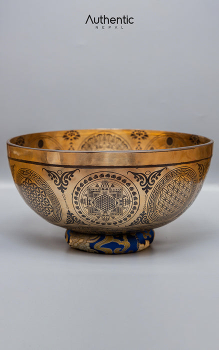 Handmade Life of Flower with Samantabhadra Etched  Singing Bowls