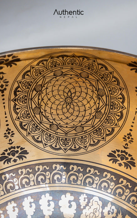 Handmade Life of Flower with Samantabhadra Etched  Singing Bowls