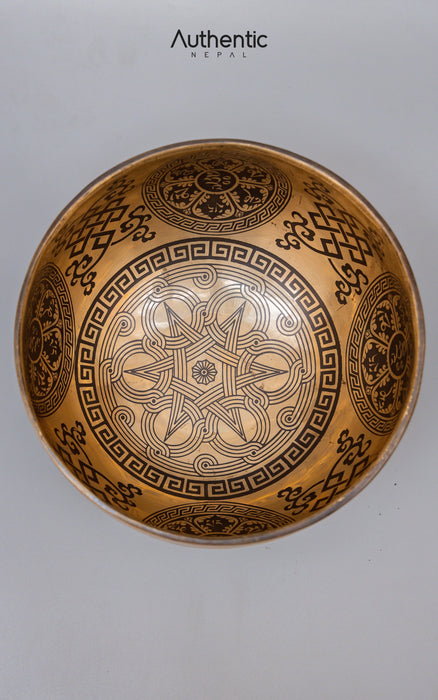 Life of Flower and  Sri Yantra Symbol Etched Singing Bowl 18 CM