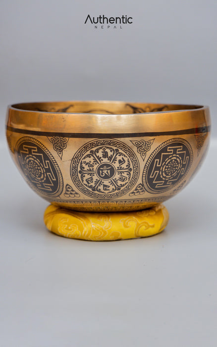 Handmade Sri Yantra Symbol and Buddha Etched Singing Bowls 20 CM