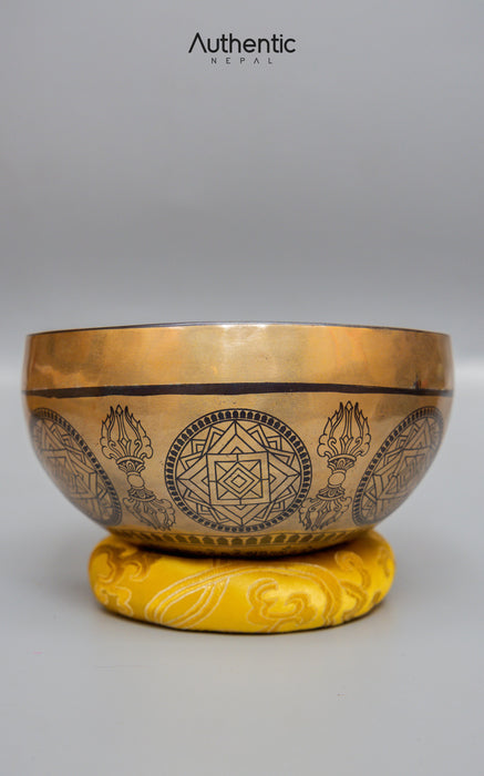 Special Etched Dzambhala and Double Dorjee Singing  Bowls 15 CM