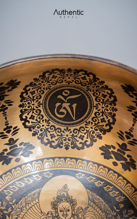 Special Etched Dzambhala and Double Dorjee Singing  Bowls 15 CM