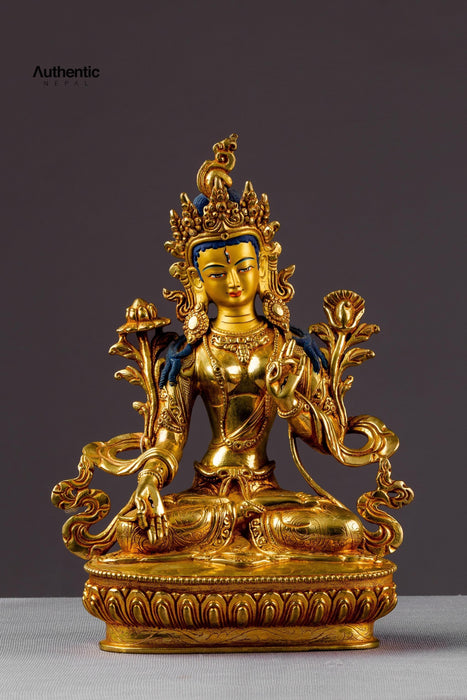 Gold Plated Tibetan Handcrafted  White Tara Statue 8"