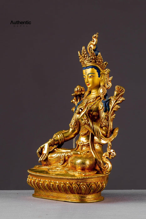 Gold Plated Tibetan Handcrafted  White Tara Statue 8"