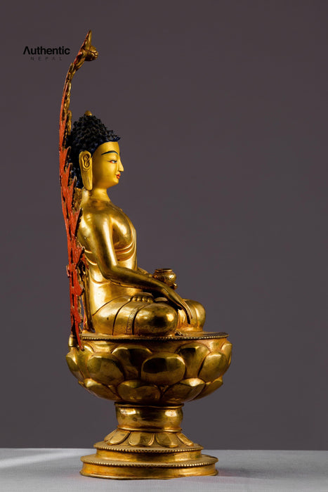 Gold Plated Shakyamuni Buddha Statue on a Lotus Throne 18"