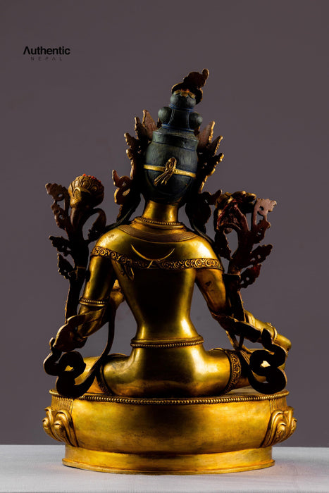 24k Gold Plated Green Tara Buddha Statue 16"
