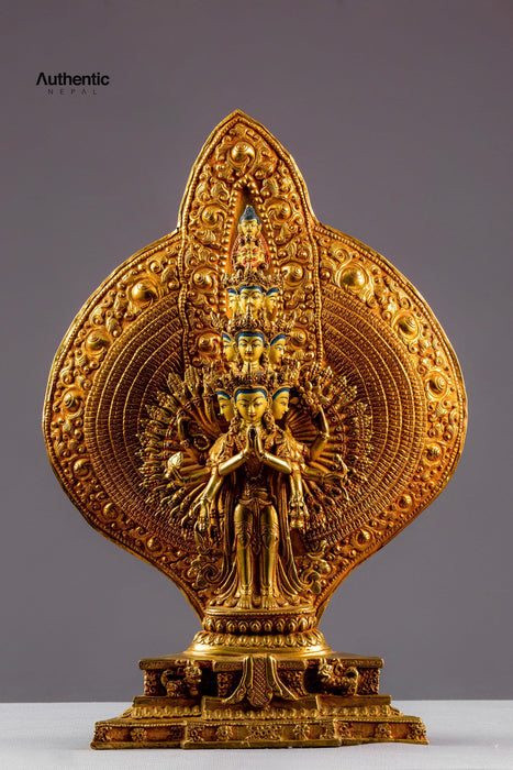 1000 Arms Gold Plated Avalokiteshvara Statue 50 CM