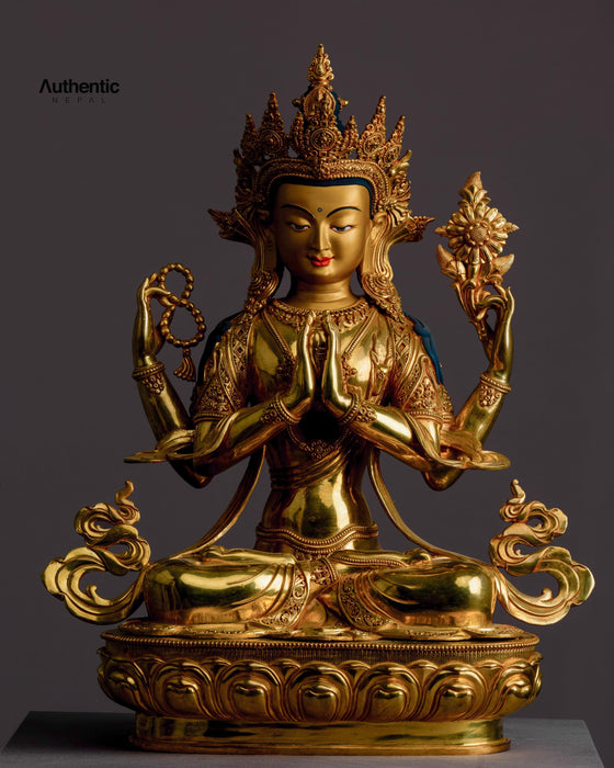 High Quality Gold Plated Chenrezig Statue 50 CM