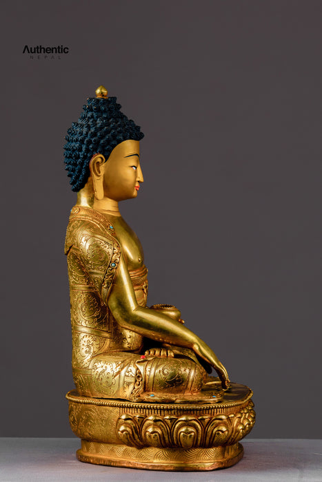 Gold Plated Shakyamuni Buddha Statue 14"