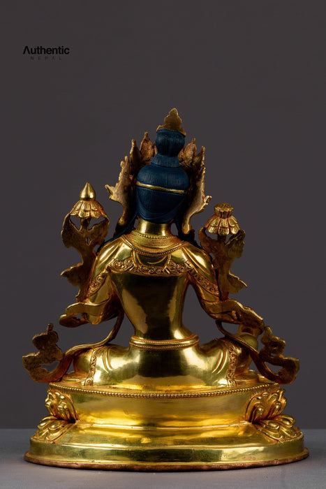 Gold Plated Nepali Handcrafted Green Tara Statue 25 CM