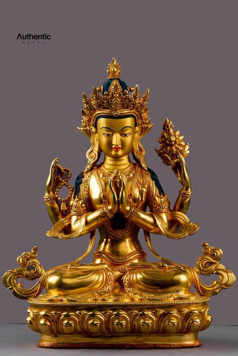 Gold plated Bodhisattva Chenrezig Statue 33 CM