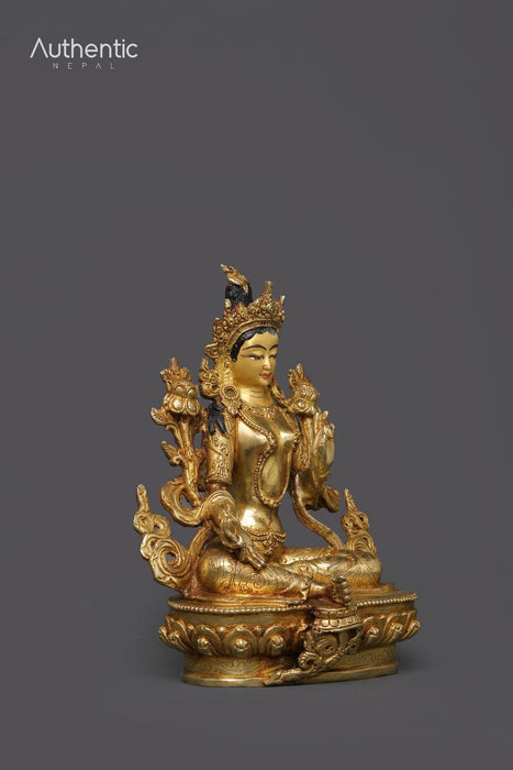 Gold plated Green Tara Statue 22 CM