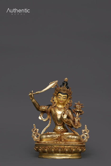 24K Gold Plated Manjushri Bodhisattva Statue 22 CM
