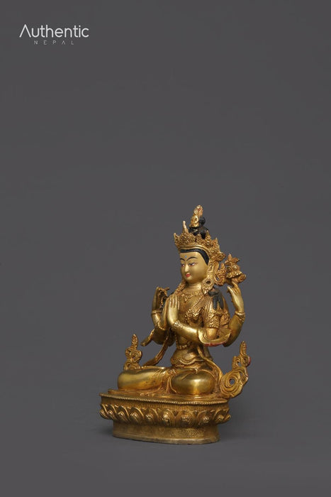 24K Gold Plated Chenrezig Buddha Statue 22 CM