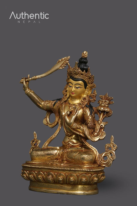 24K Gold Plated Manjushri Bodhisattva Statue 22 CM