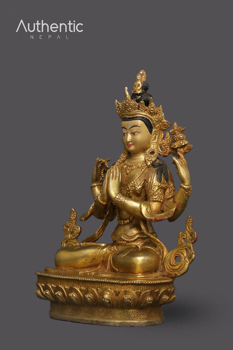 24K Gold Plated Chenrezig Buddha Statue 22 CM