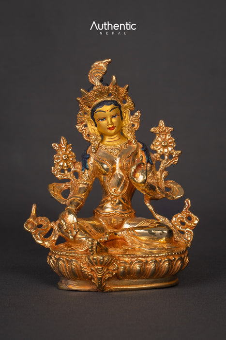 Gold Plated Green Tara Statue 15 CM