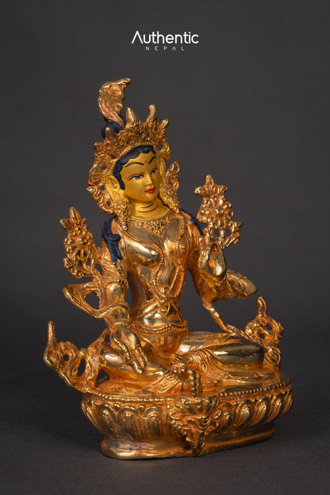 Gold Plated Green Tara Statue 15 CM