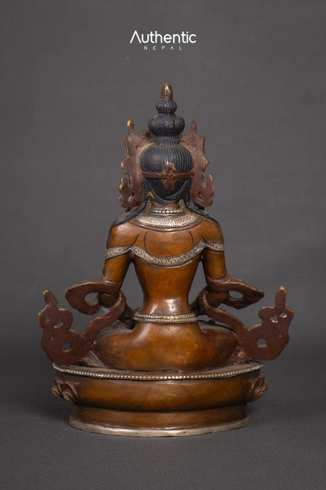 Oxidized With Sliver Plated Amitayus Statue  20 CM