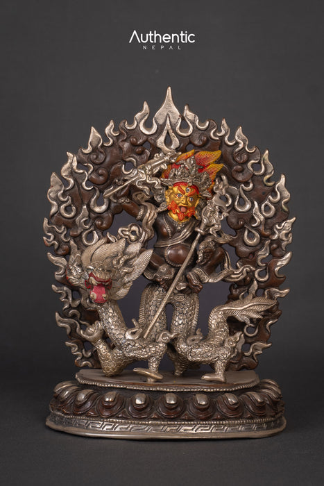 Handmade Dragon Dzambhala Statue with sliver plated