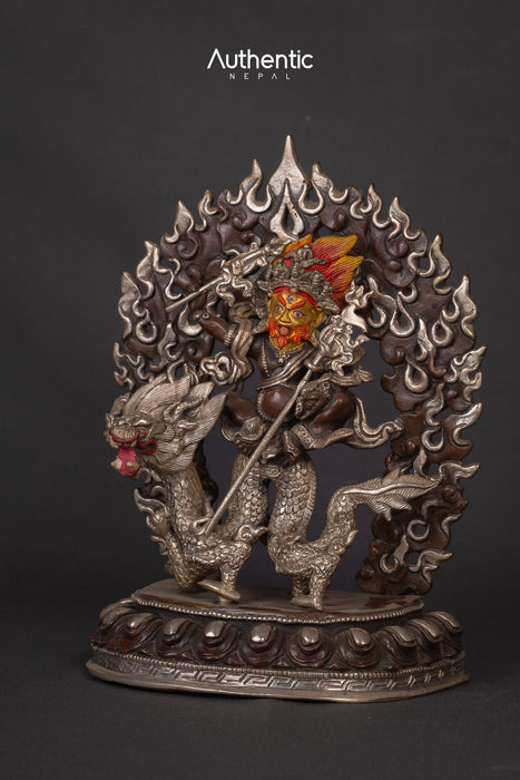 Handmade Dragon Dzambhala Statue with sliver plated