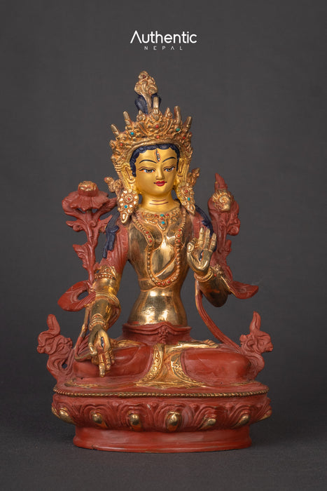 Tibetan 24K Gold Plated  & Oxdizied White Tara Statue 20 CM