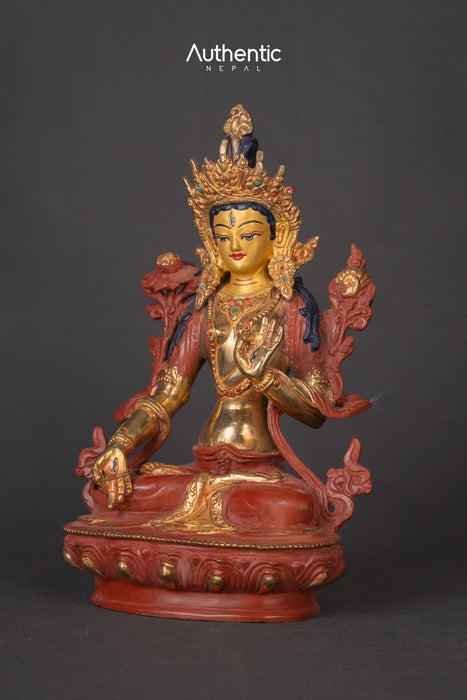 Tibetan 24K Gold Plated  & Oxdizied White Tara Statue 20 CM