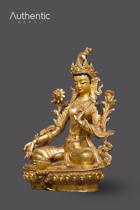 Gold Plated Green Tara Statue 20 CM