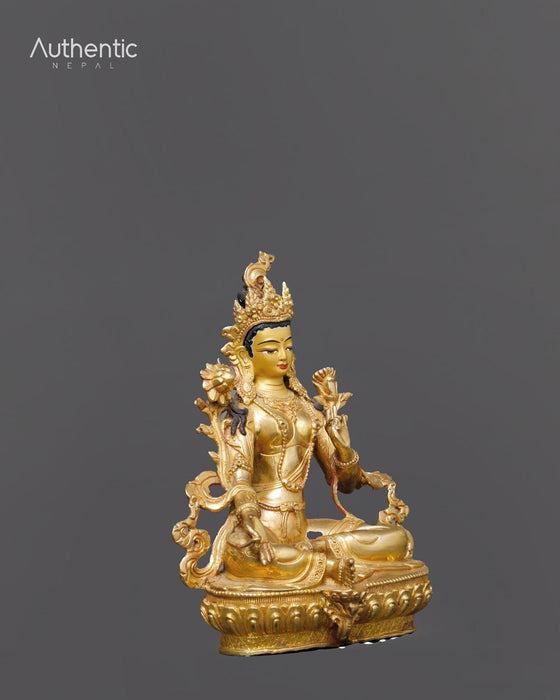 Gold Plated Green Tara Statue 20 CM