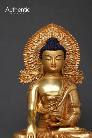 24k Gold Plated Shakyamuni Buddha Statue 14"