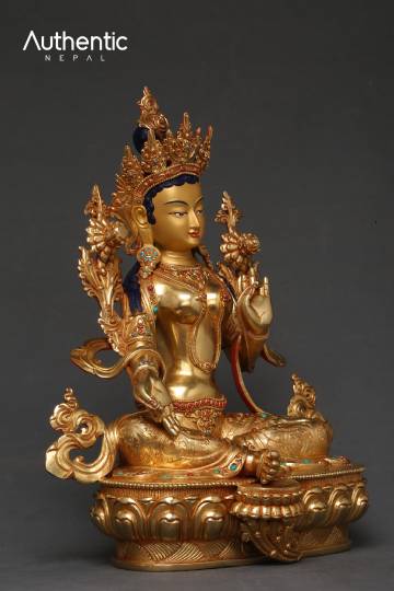 Gold Plated Green Tara Statue 35 CM
