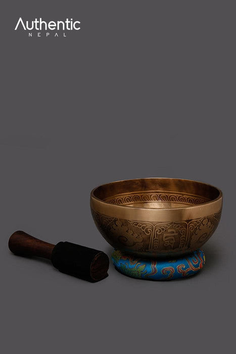 Flower of life and Mantra Etched Tibetan Singing Bowls 19 CM