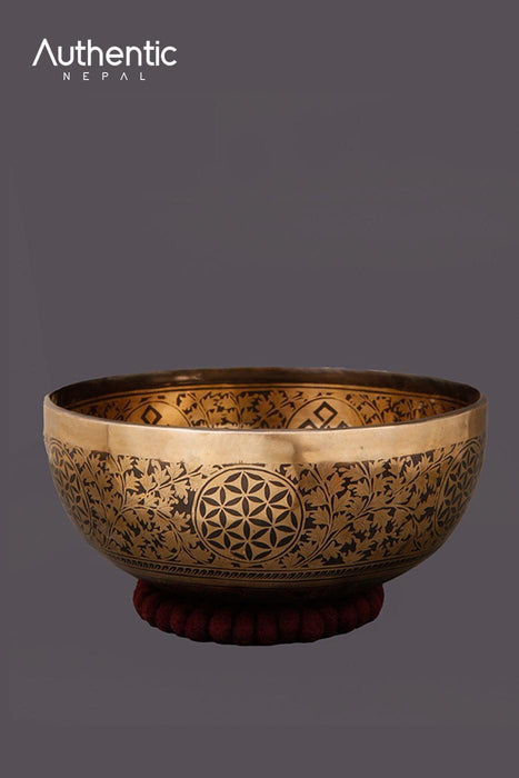 Buddha Etched with Flower of Life Tibetan Singing Bowl 26 CM