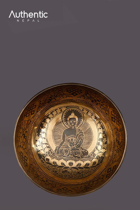 Buddha Etched with Flower of Life Tibetan Singing Bowl 26 CM