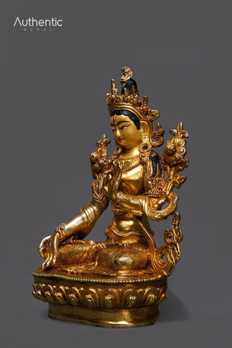 Tibetan 24K Gold Plated White Tara Statue 22 CM