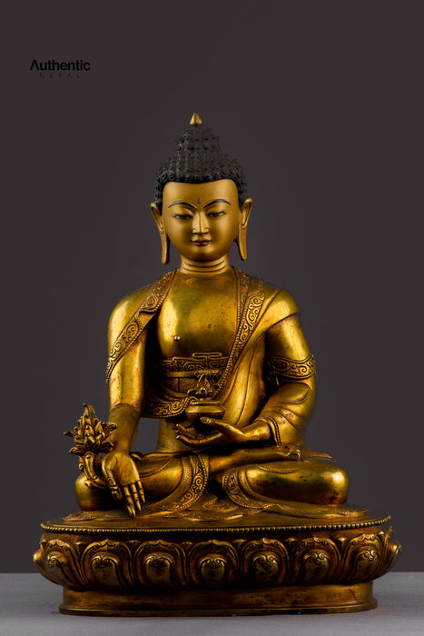 Shakyamuni, Amitabh & Medicine Buddha Set|  Black Gold Plated Statues 33"